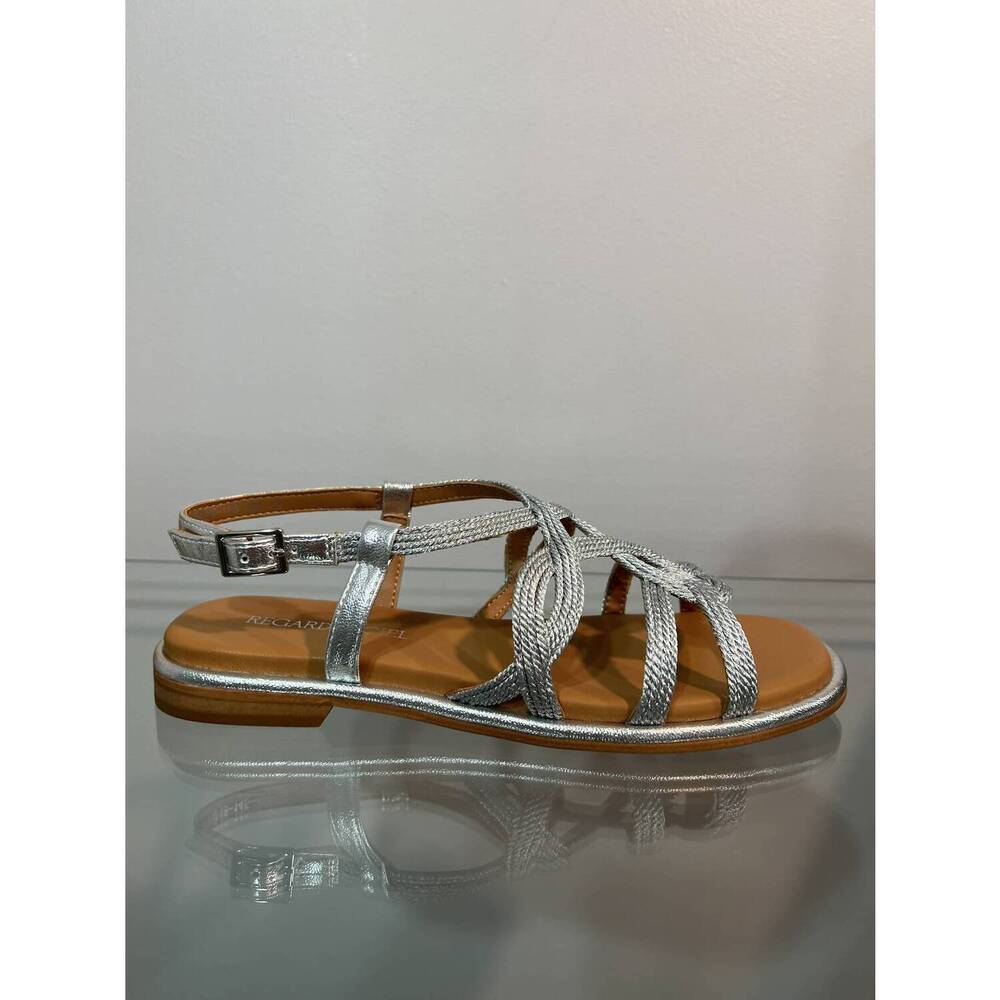 NEW REGARDE LE CIEL women's elma metallic leather sandal in silver